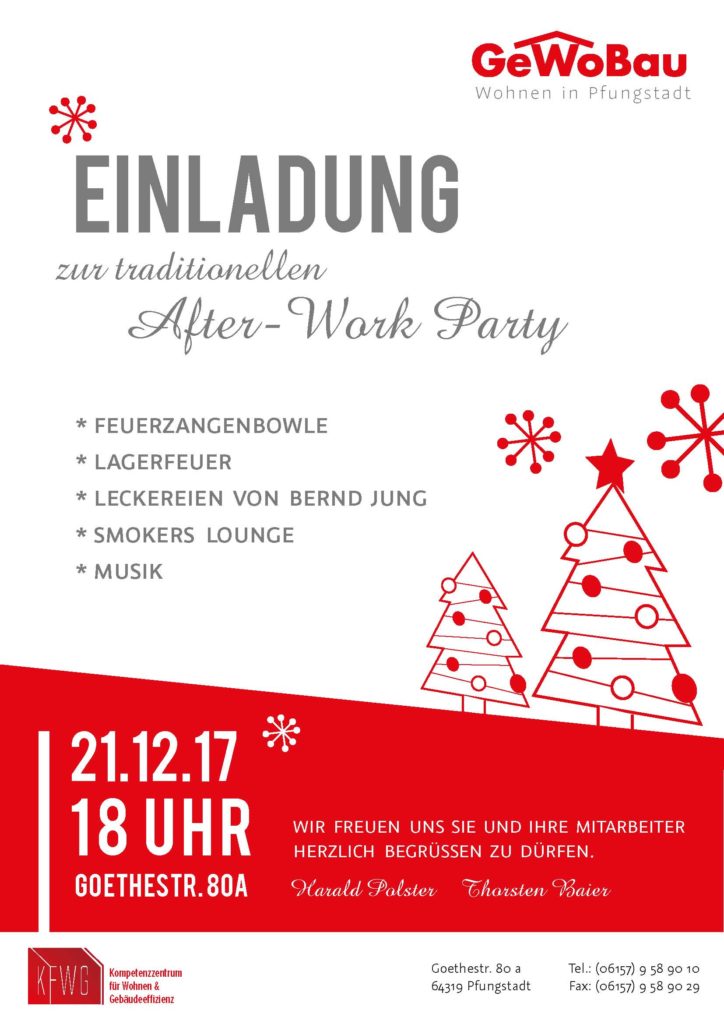 Einladung Zur After Work Party Am 21 12 17 Um 18 Uhr Gewobau Pfungstadt