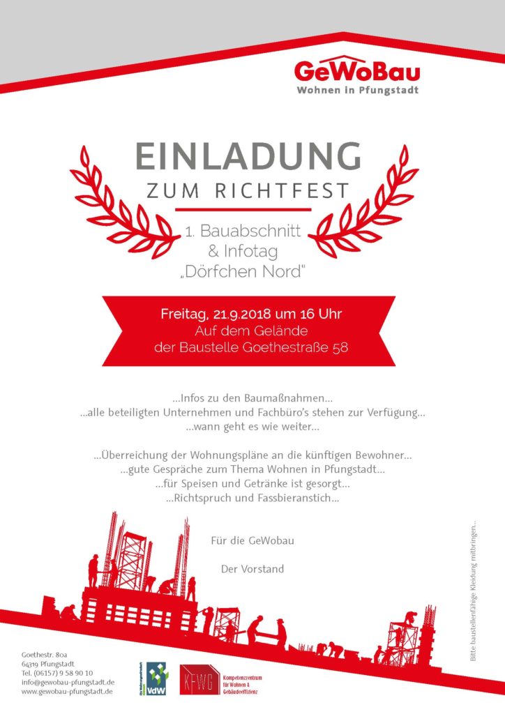 Einladung Zum Richtfest Am 21 09 18 Um 16 00 Uhr Gewobau Pfungstadt